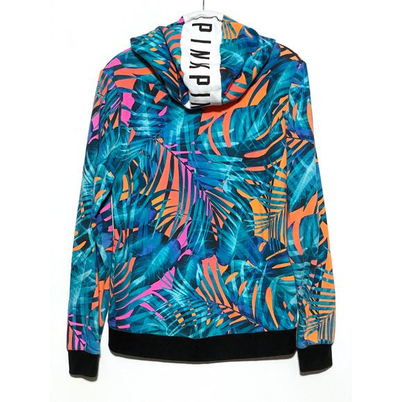 Pink Victorias Secret Spellout Zip Hoodie Jacket XS Tropical Palms Neon Dog Logo - Picture 3 of 7